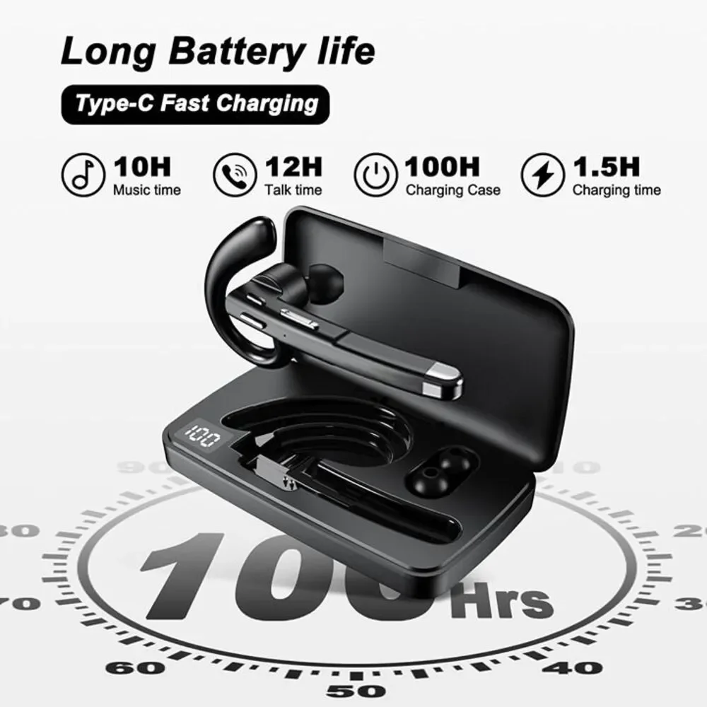 Bluetooth Headset, 100Hrs Talk Time Dual Noise Cancellation Wireless Earpiece